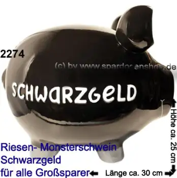 Sparschwein riesengroßes Monster Sparschwein 3D Design Schwarzgeld Keramik C